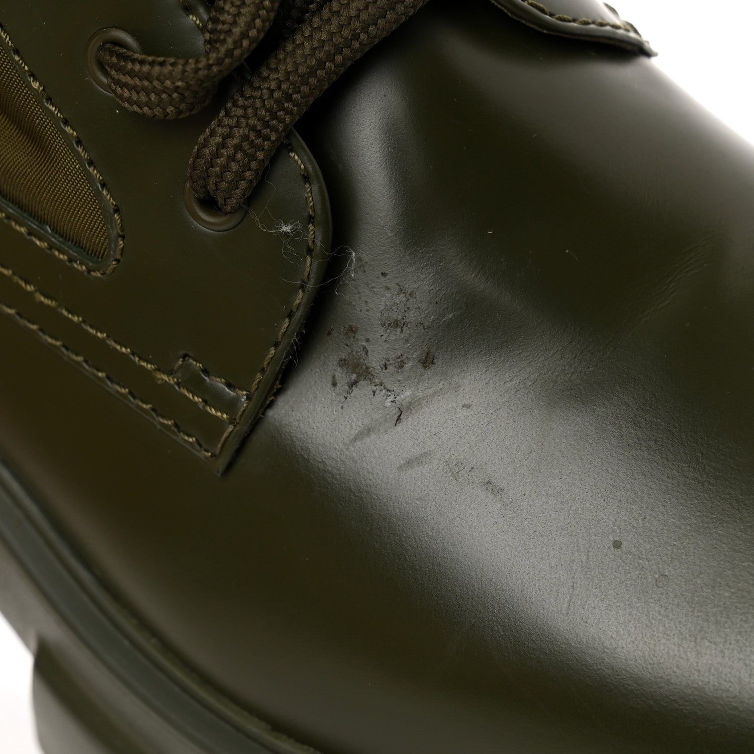 Prada Spazzolato Rois Re-Nylon Metal Triangle Logo Monolith Pouch Pocket 55mm Boots 38.5 Militare 12 of 15