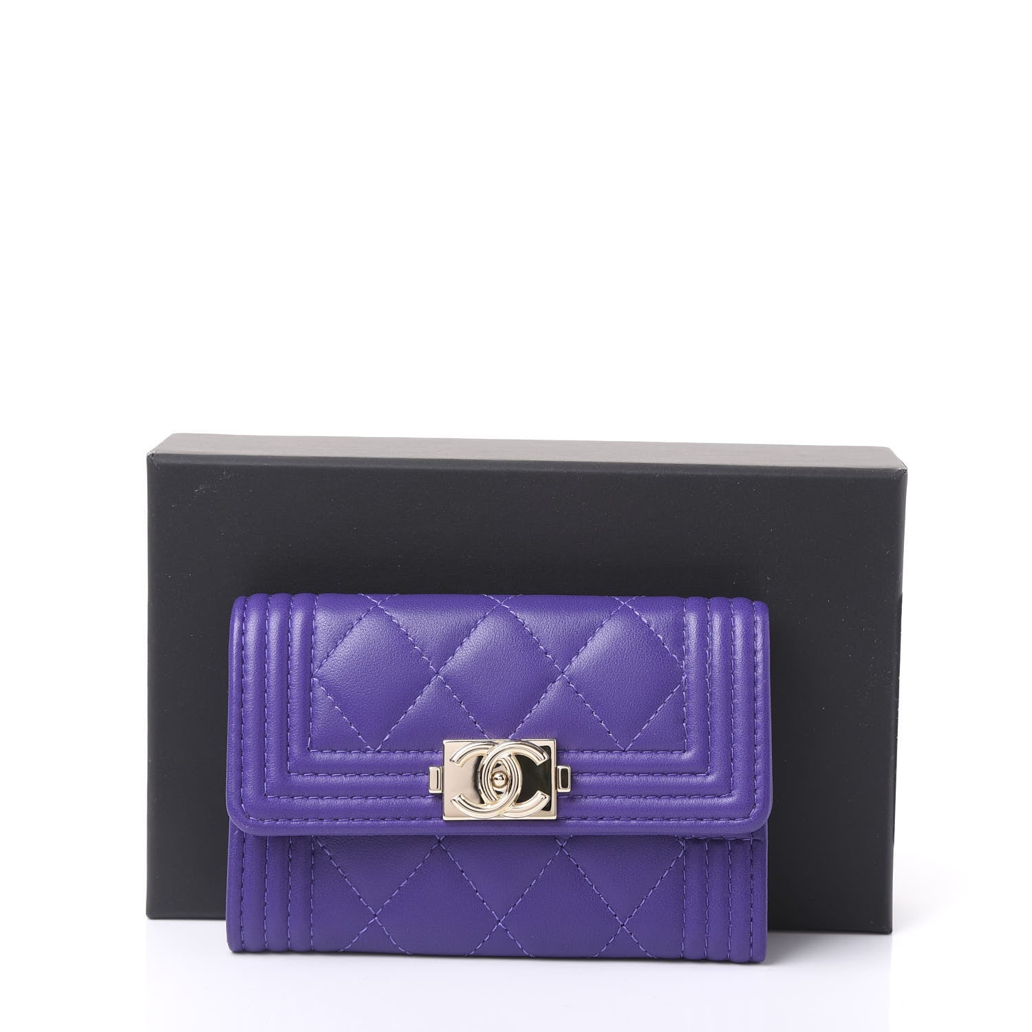 Chanel Lambskin Quilted Boy Card Holder Wallet Purple 10 of 10