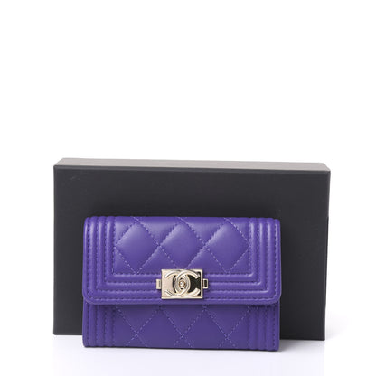 Chanel Lambskin Quilted Boy Card Holder Wallet Purple 10 of 10