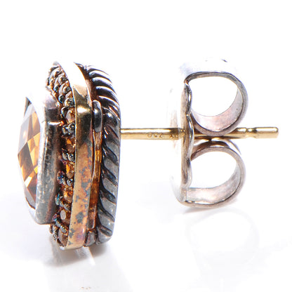 David Yurman Sterling Silver 18K Gold Citrine Sapphire 7mm Petite Albion Earrings 3 of 5