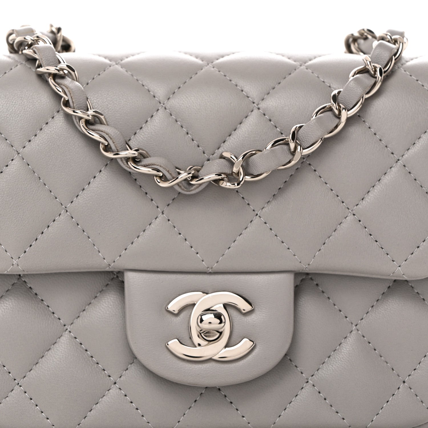 Chanel Lambskin Quilted Mini Square Flap Light Grey 8 of 10