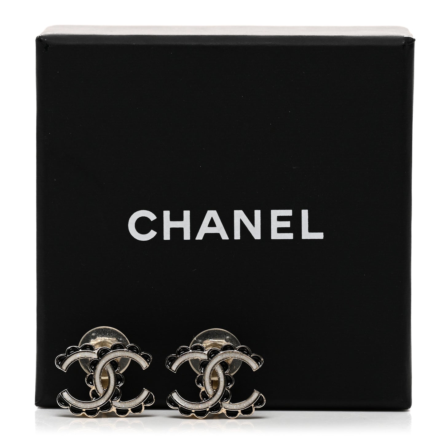 Enamel CC Earrings Gold Black White