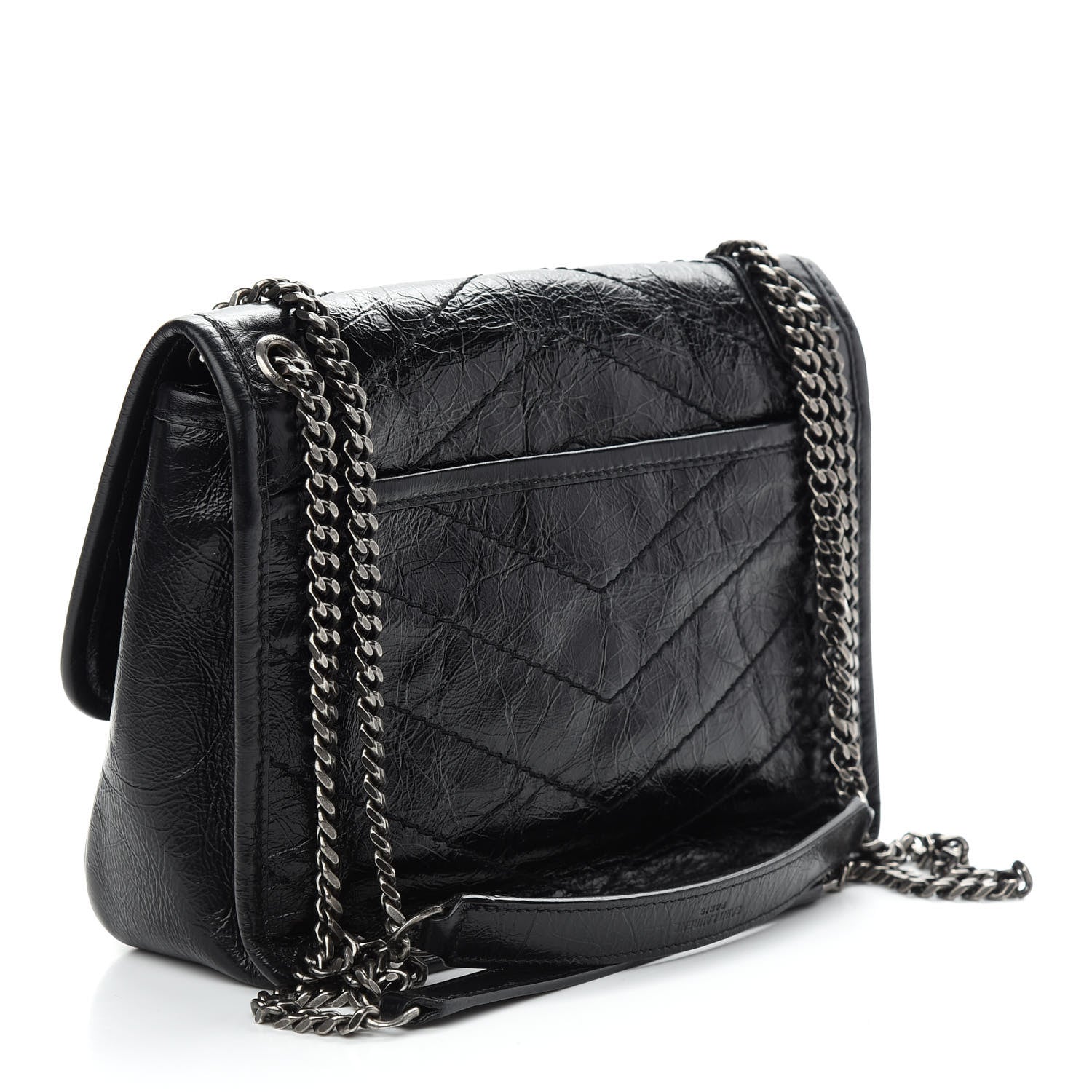 Saint Laurent Crinkled Calfskin Matelasse Monogram Baby Niki Chain Satchel Black 3 of 8