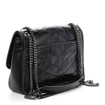 Saint Laurent Crinkled Calfskin Matelasse Monogram Baby Niki Chain Satchel Black 3 of 8