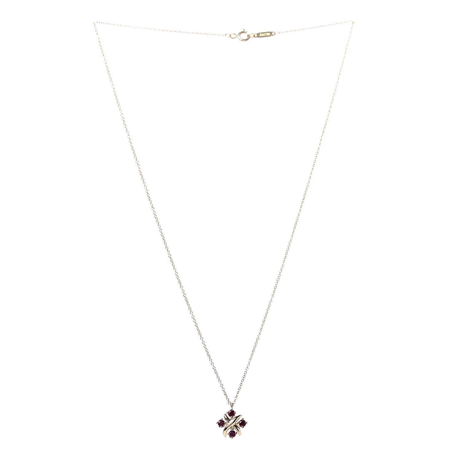 Tiffany 18K Yellow Gold Ruby Schlumberger Lynn Pendant Necklace 3 of 8