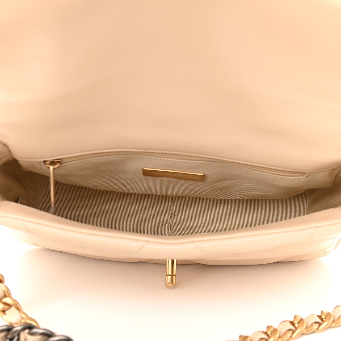 Lambskin Quilted Medium Chanel 19 Flap Light Beige