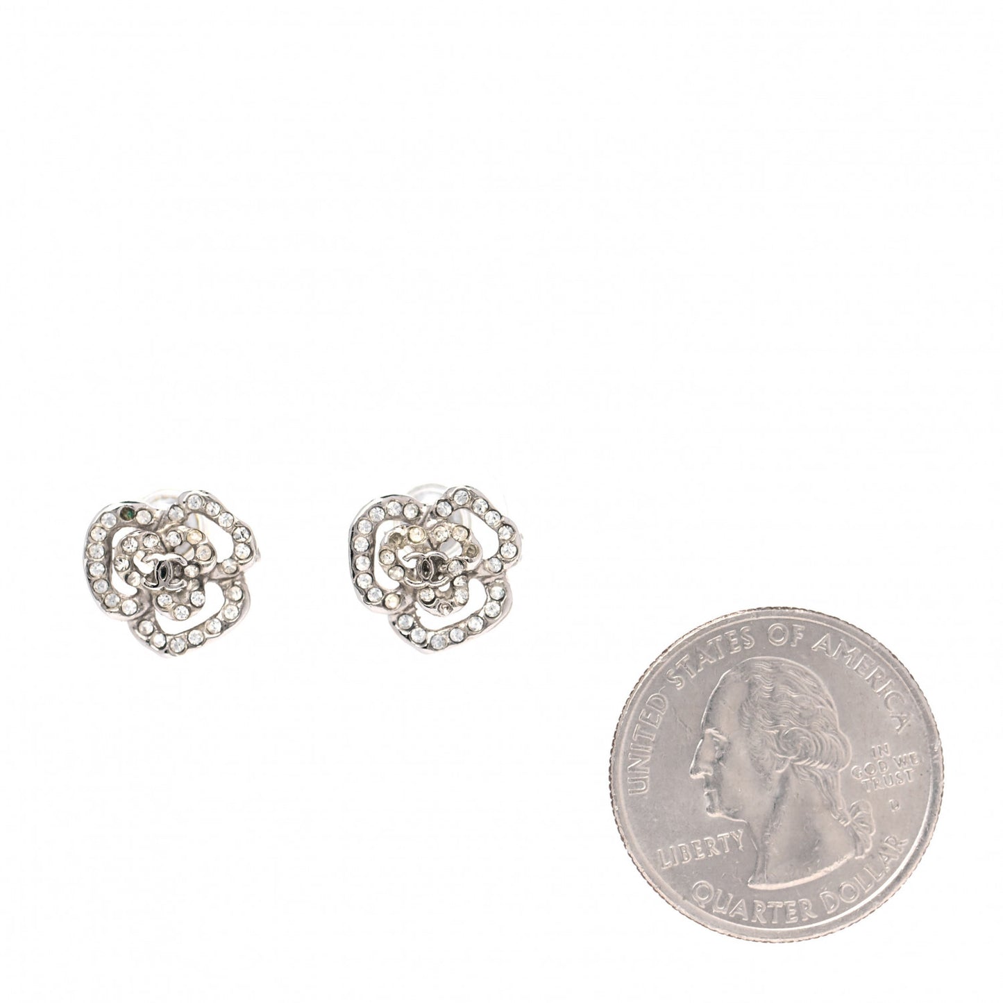 Crystal CC Camellia Earrings Silver