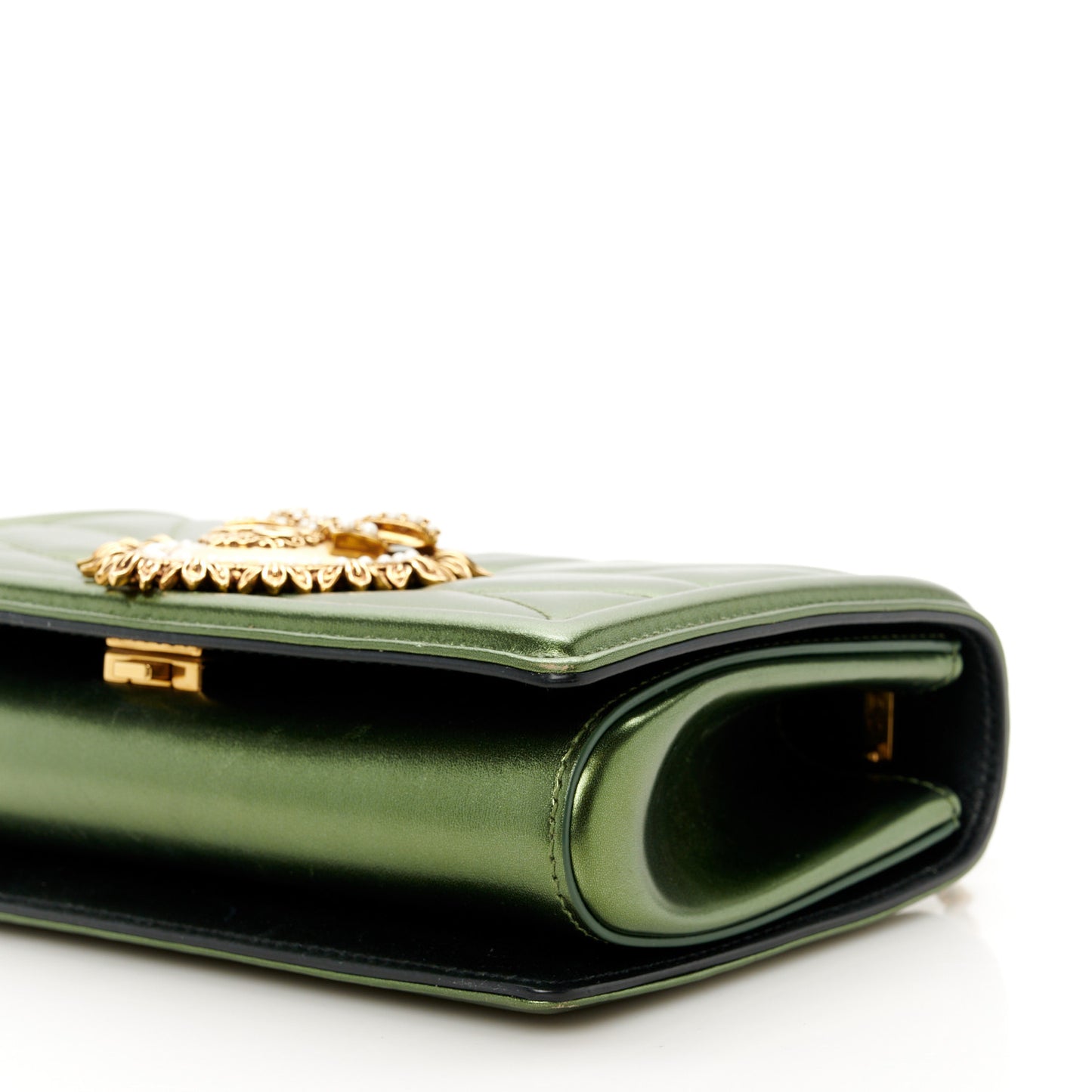 Metallic Calfskin Medium Devotion Crossbody Bag Green