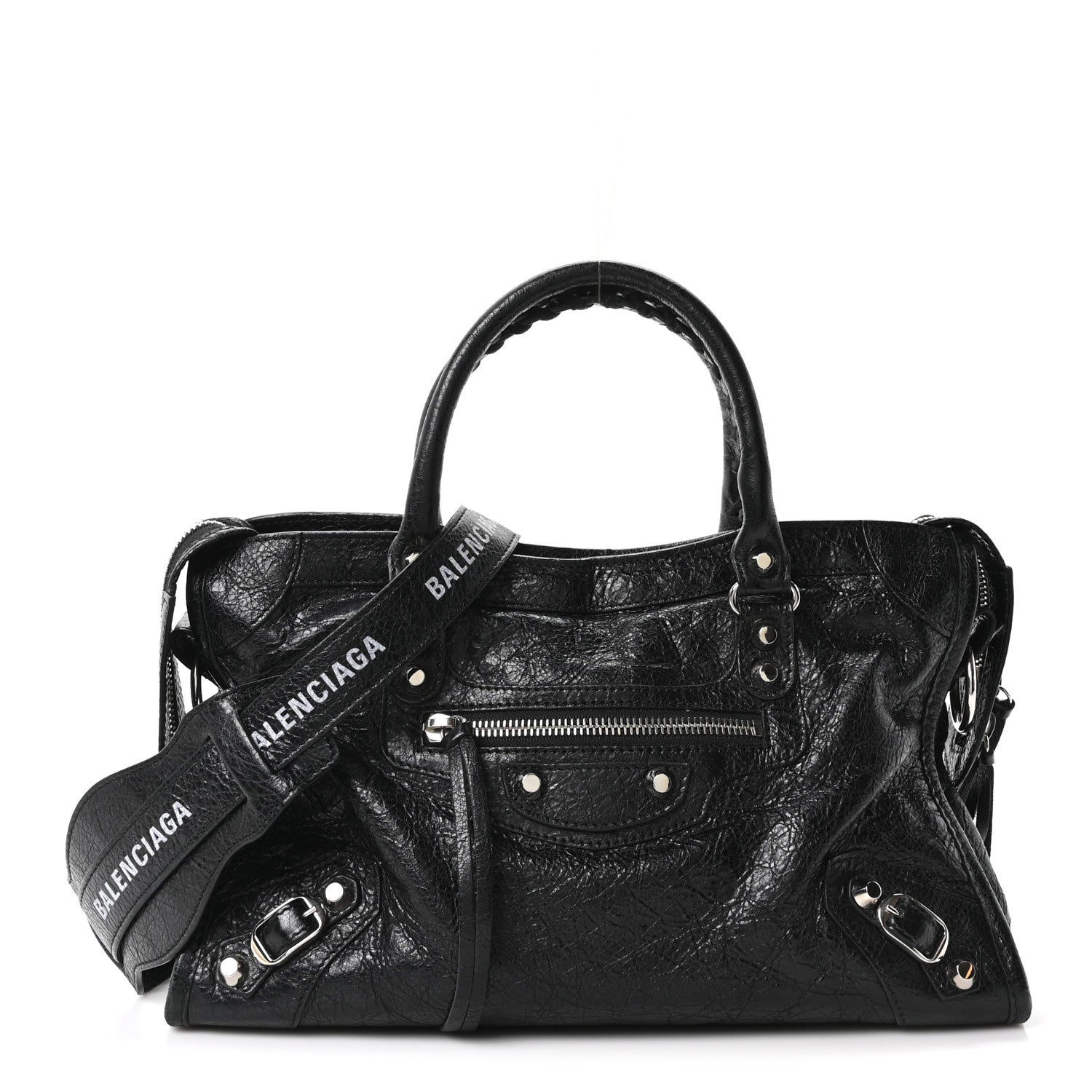 Balenciaga Agneau Classic Hardware S City Logo Strap Black White 1 of 11