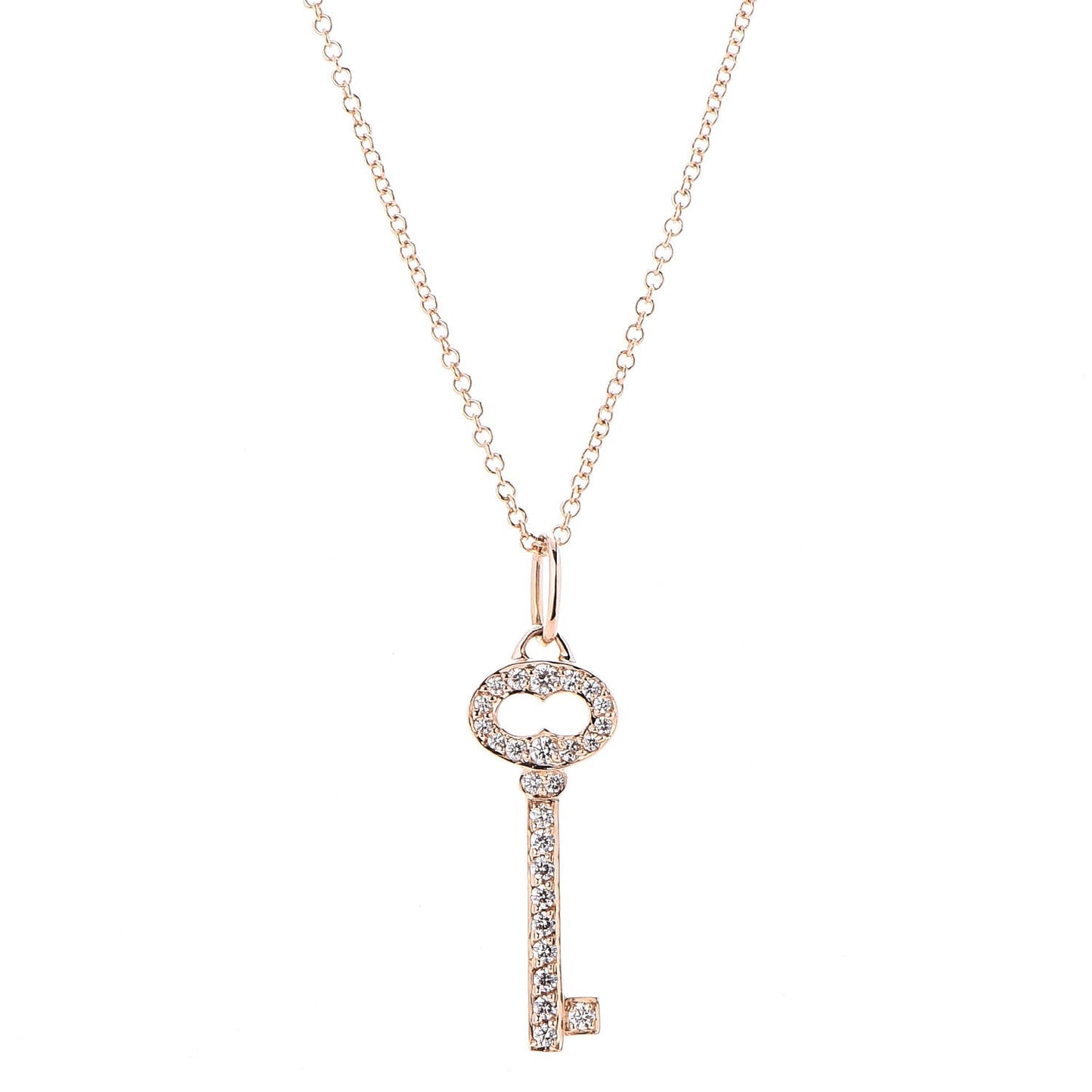 18K Rose Gold Diamond Mini Vintage Oval Key Pendant Necklace
