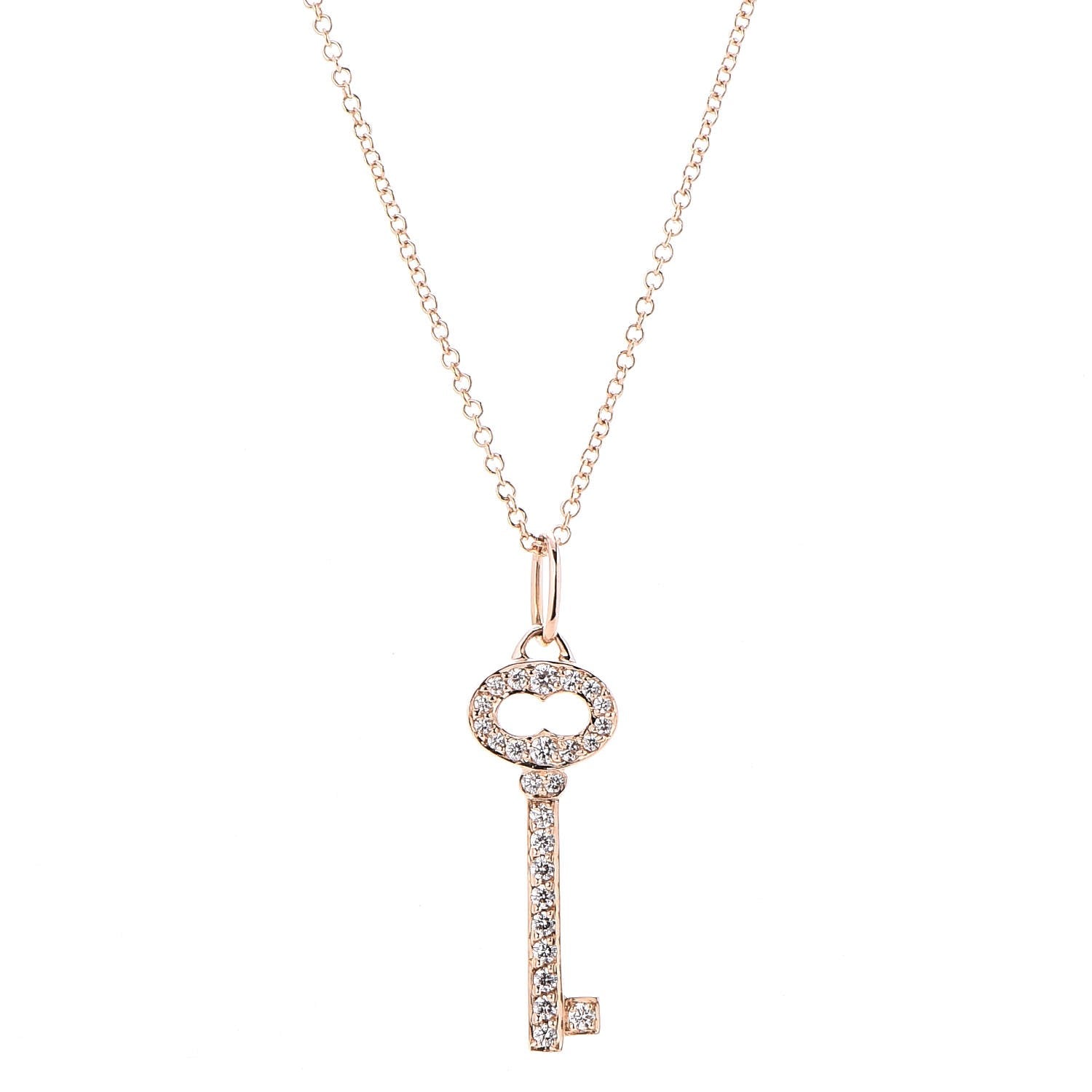 Tiffany 18K Rose Gold Diamond Mini Vintage Oval Key Pendant Necklace 4 of 7
