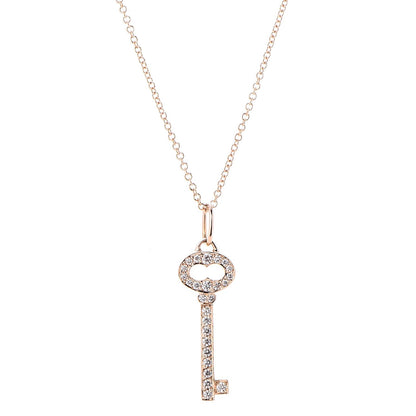Tiffany 18K Rose Gold Diamond Mini Vintage Oval Key Pendant Necklace 4 of 7
