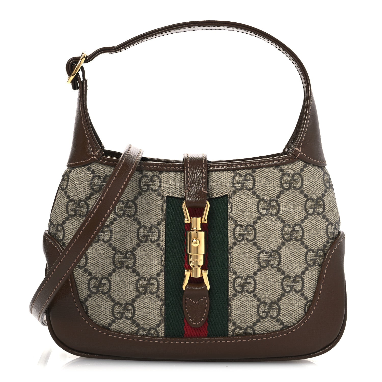 Gucci GG Supreme Monogram Azalea Calfskin Web Mini Jackie 1961 Hobo Beige Ebony Brown Sugar 1 of 11