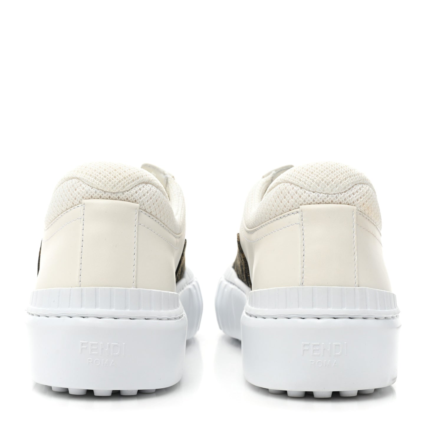Fabric Jacquard Vitello Technical Fabric FF Womens Fendi Force Low Top Sneakers 38 Tobacco Black Ultrawhite White