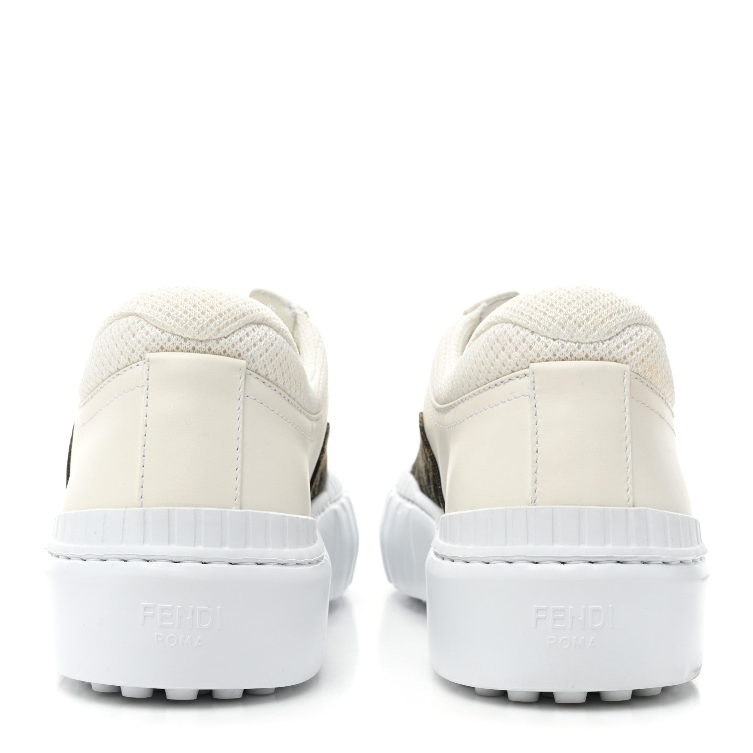 Fendi Fabric Jacquard Vitello Technical Fabric FF Womens Fendi Force Low Top Sneakers 38 Tobacco Black Ultrawhite White 4 of 9