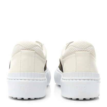 Fendi Fabric Jacquard Vitello Technical Fabric FF Womens Fendi Force Low Top Sneakers 38 Tobacco Black Ultrawhite White 4 of 9