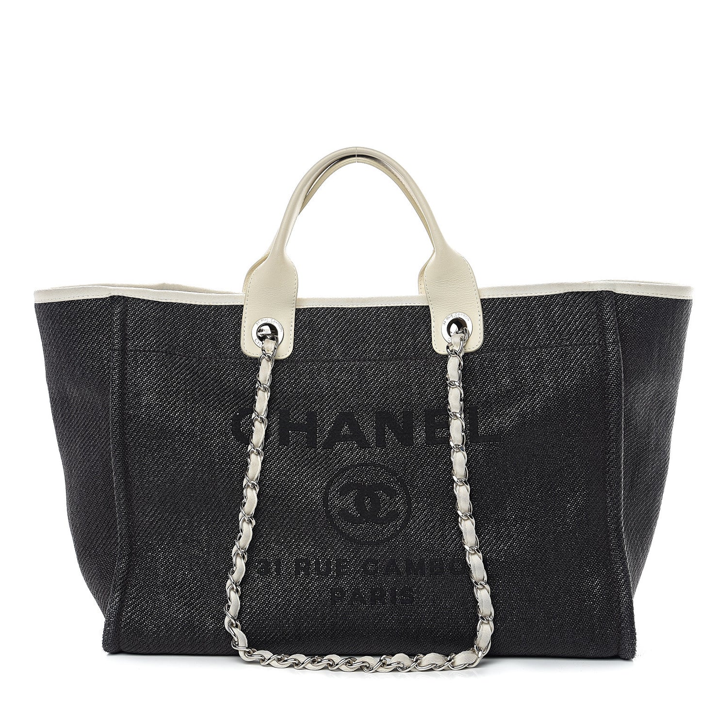 Canvas Large Deauville Tote Black White