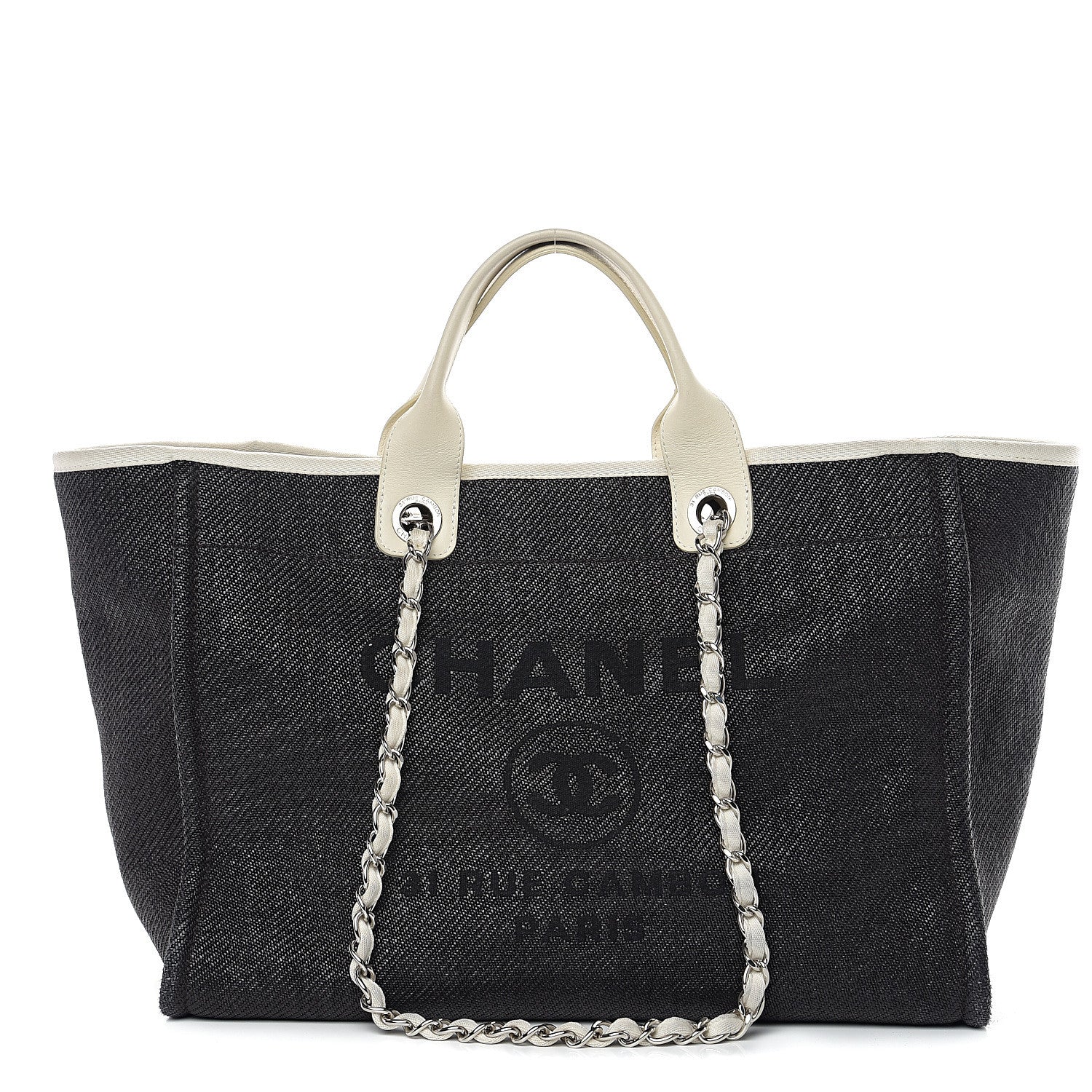 Chanel Canvas Large Deauville Tote Black White 1 of 10
