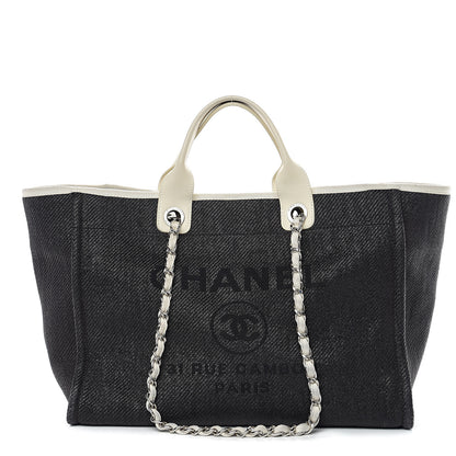 Chanel Canvas Large Deauville Tote Black White 1 of 10