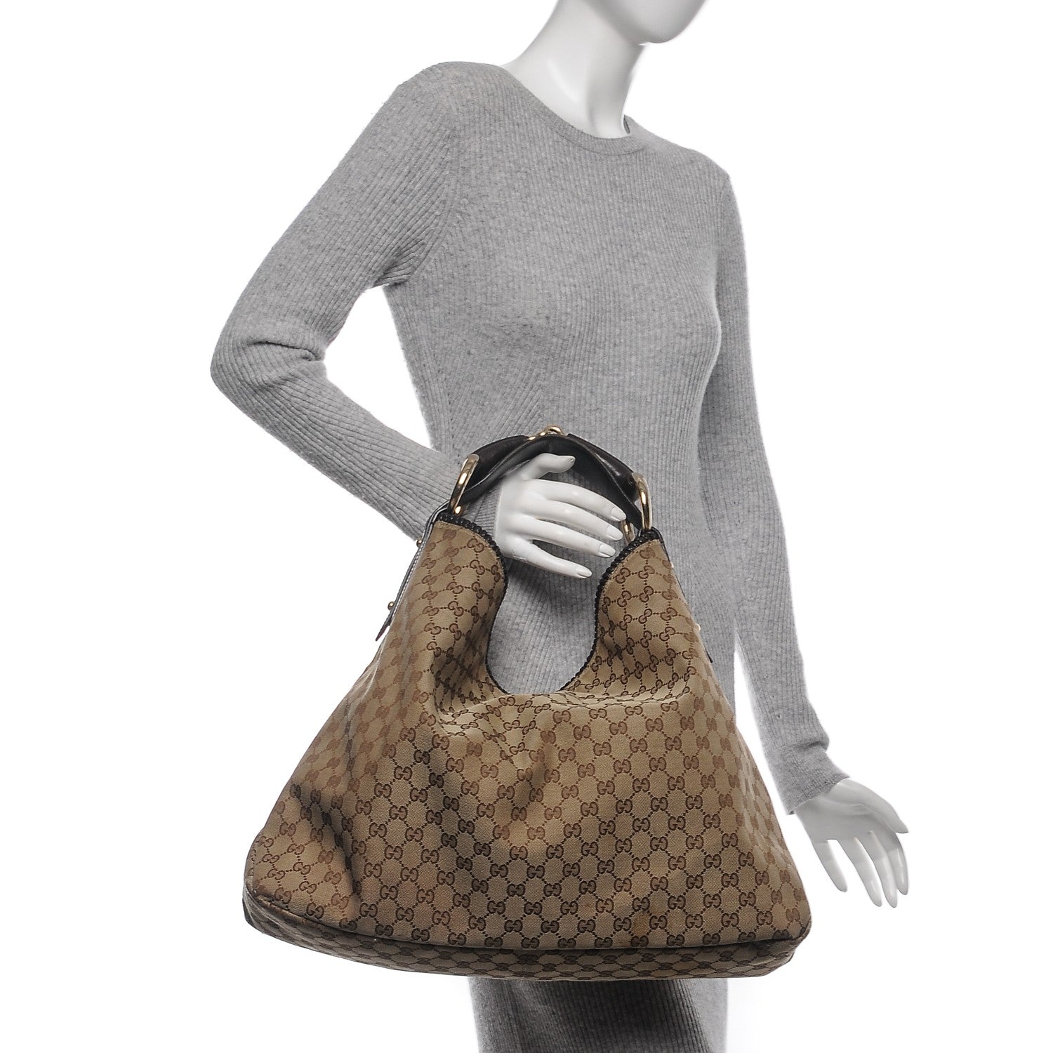 Gucci Monogram Large Horsebit Chain Hobo Dark Brown 2 of 12