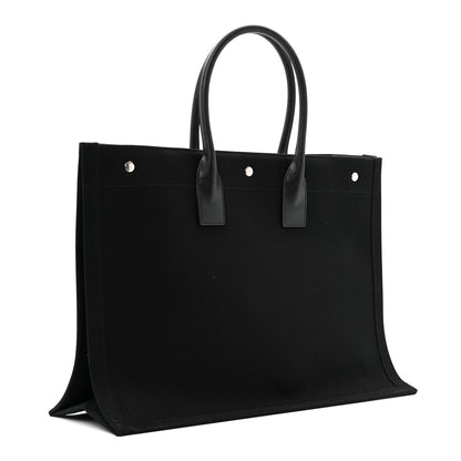 Saint Laurent Linen Calfskin Rive Gauche Tote Black 3 of 12