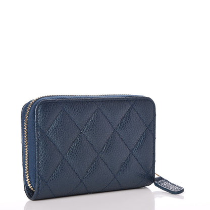 Chanel Caviar Quilted Zip Coin Purse Dark Blue 3 of 8
