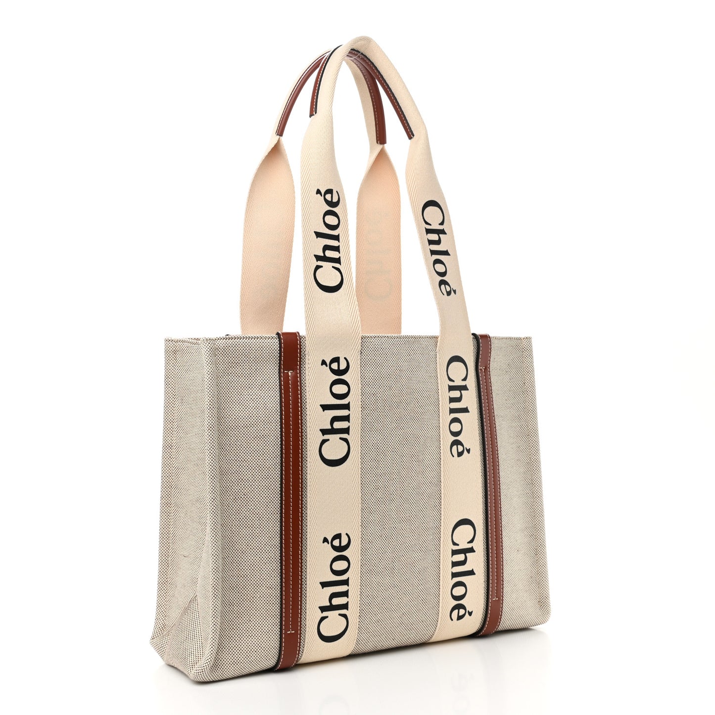 Cotton Calfskin Medium Woody Ribbon Tote White Brown
