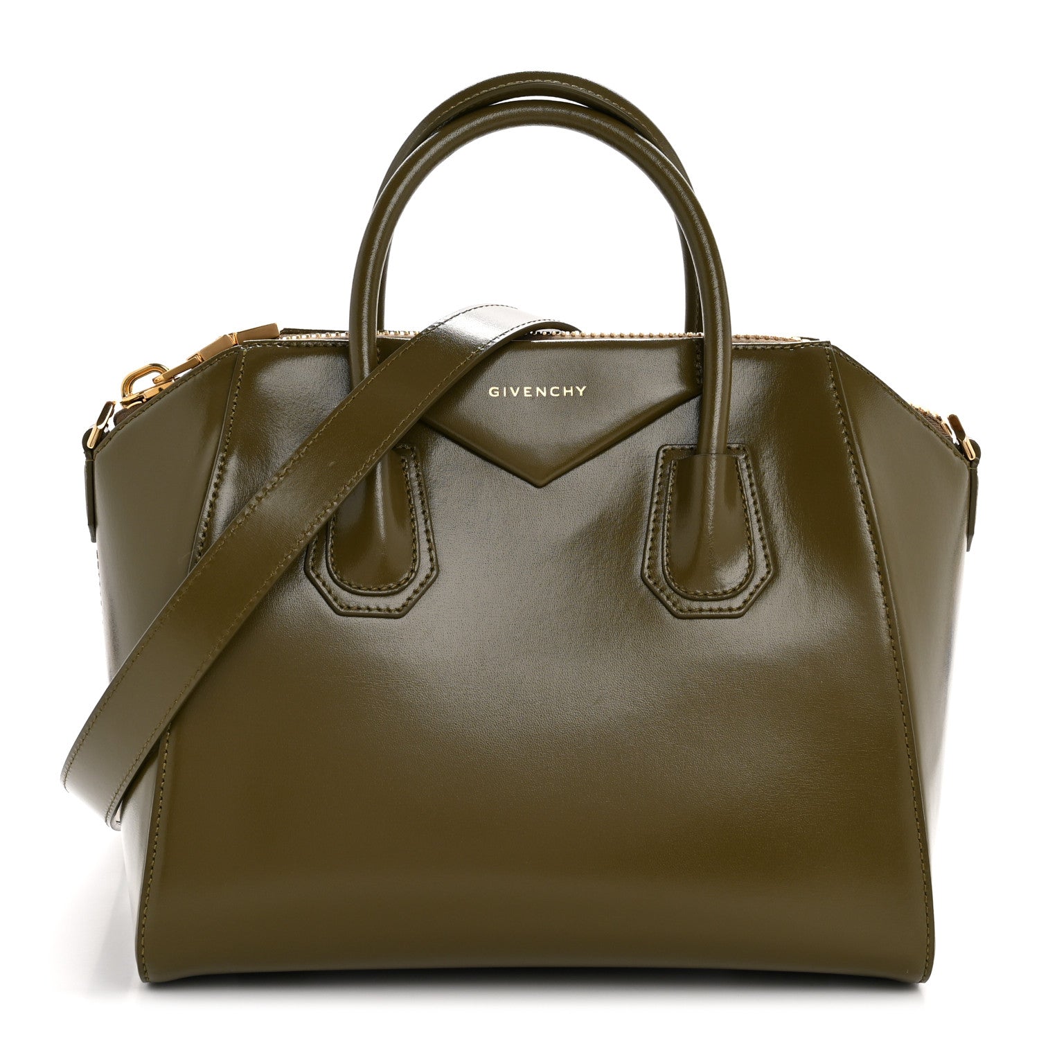 Givenchy Shiny Lord Calfskin Small Antigona Dark Khaki 1 of 11