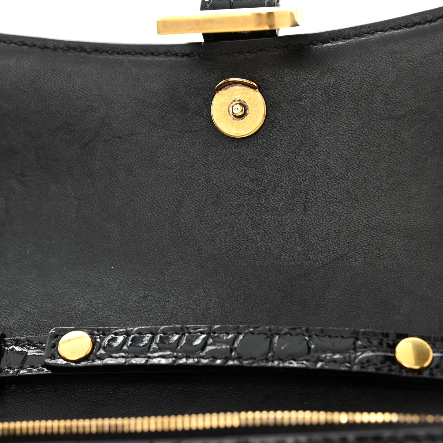 Shiny Calfskin Crocodile Embossed Hourglass Chain Bag Black