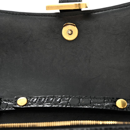 Balenciaga Shiny Calfskin Crocodile Embossed Hourglass Chain Bag Black 6 of 10