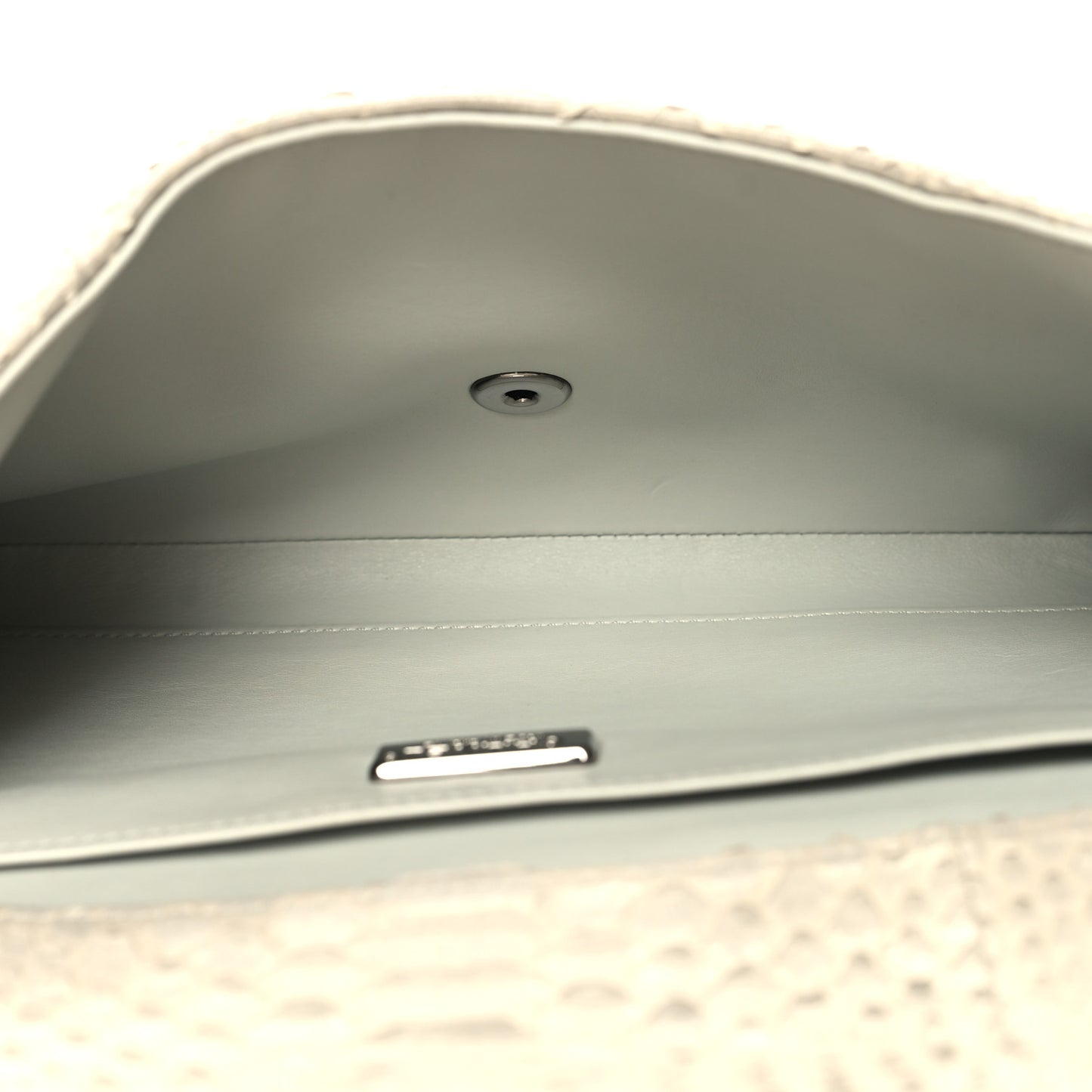 Snakeskin Clutch With Chain Flap Light Grey