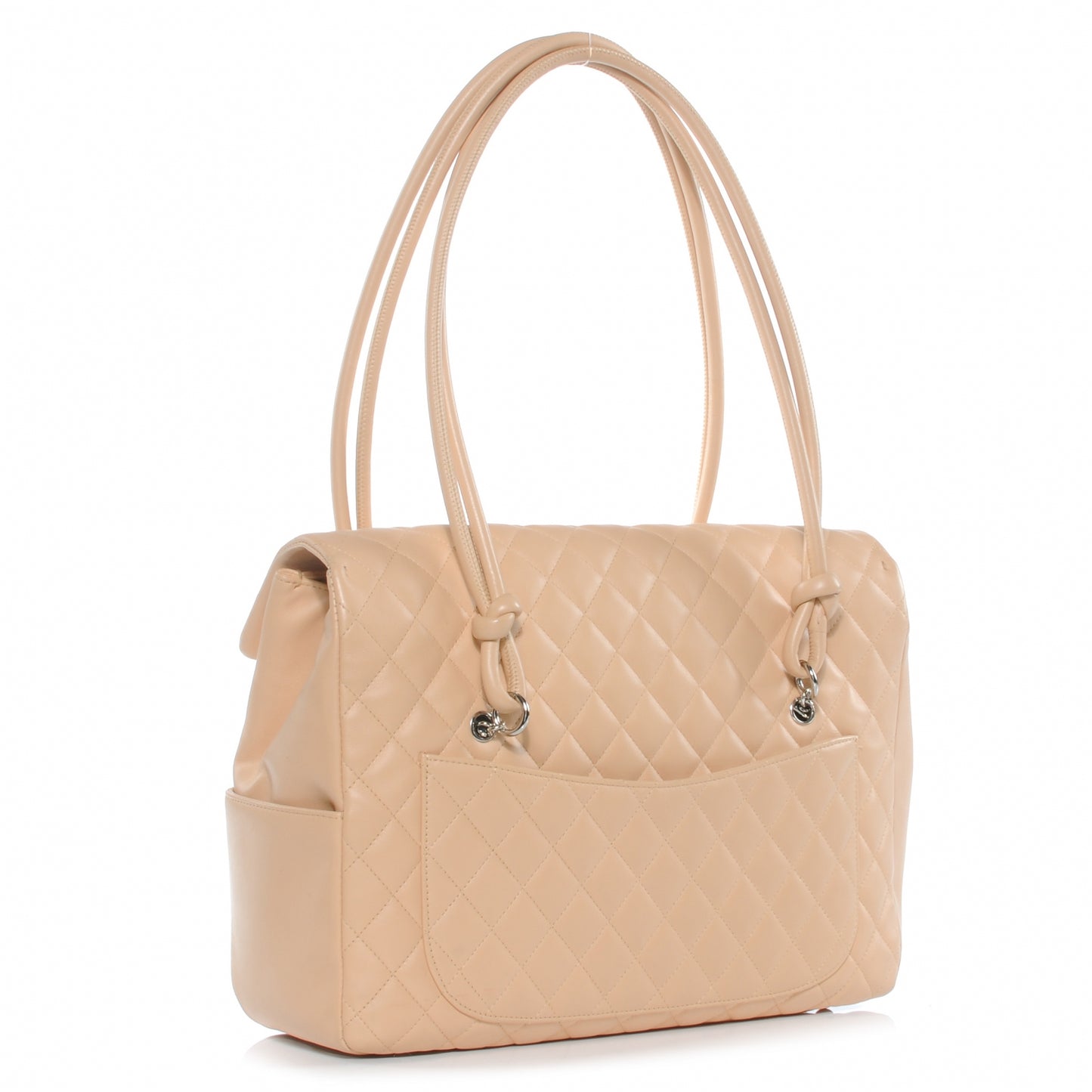 Calfskin Quilted Large Cambon Flap Beige Black