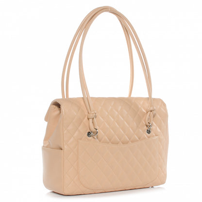 Chanel Calfskin Quilted Large Cambon Flap Beige Black 3 of 8