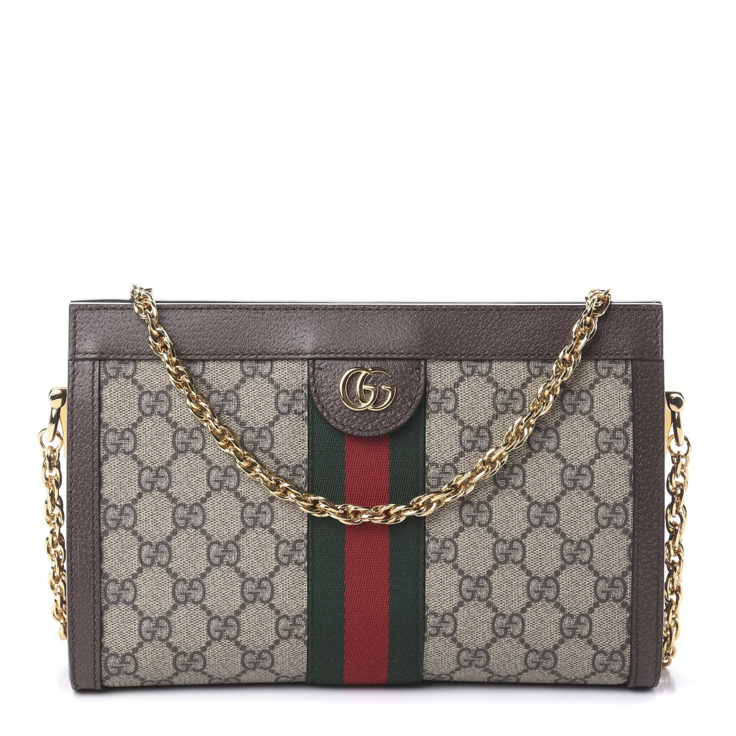 GG Supreme Monogram Web Small Ophidia Chain Shoulder Bag Brown