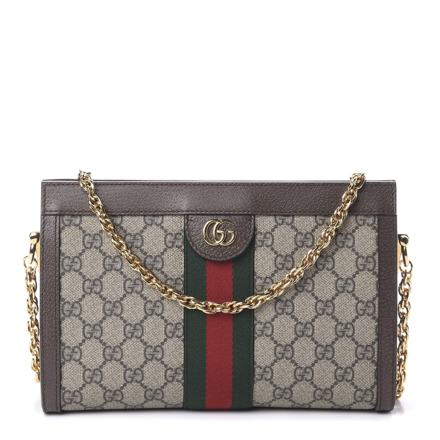 Gucci GG Supreme Monogram Web Small Ophidia Chain Shoulder Bag Brown 1 of 7
