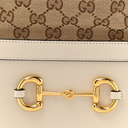 Gucci Monogram Textured Calfskin Horsebit 1955 Drawstring Bucket Bag Beige Mystic White 5 of 12