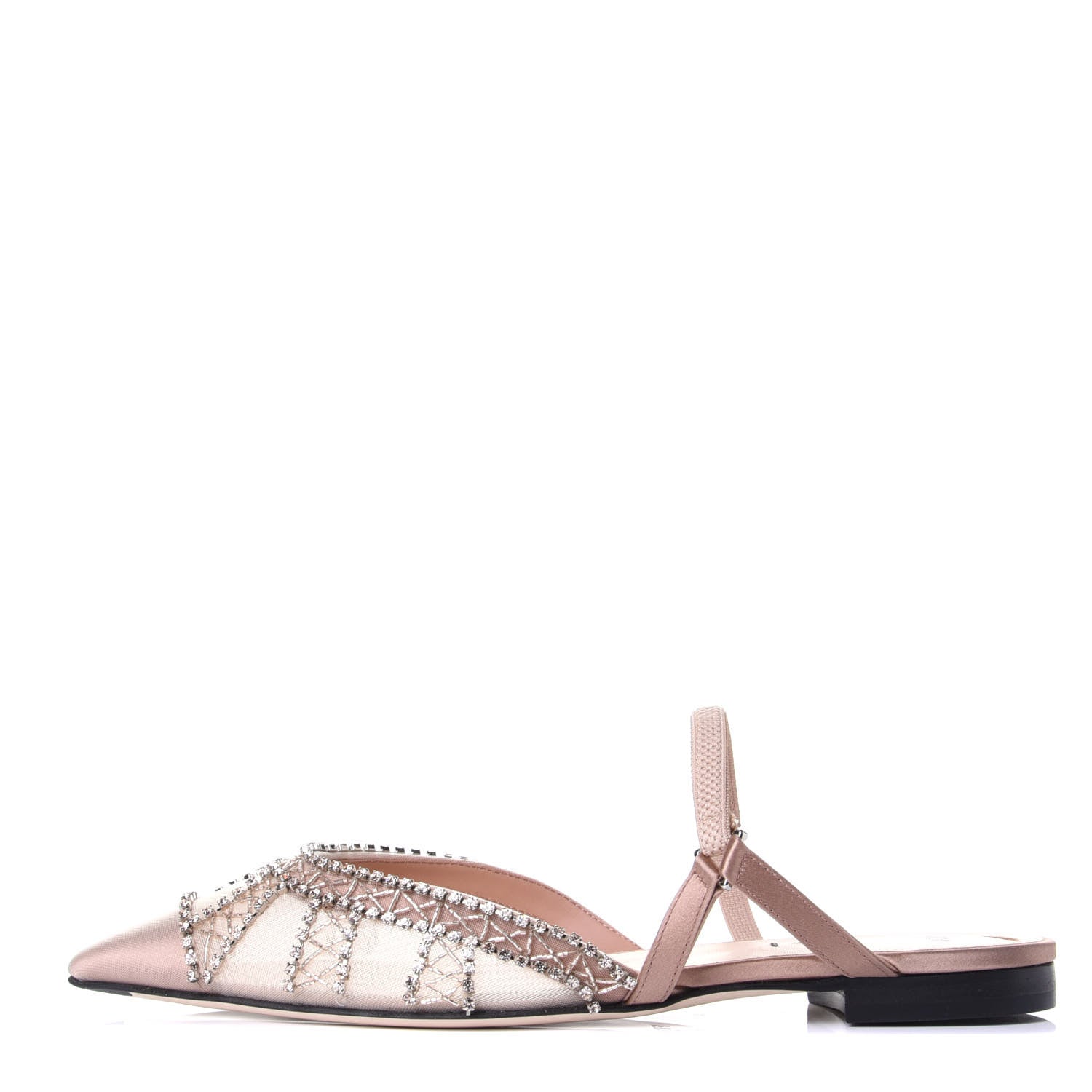 Fendi Satin Technical Mesh Colibri Crystal Embellished Mule 38.5 Nude 1 of 10