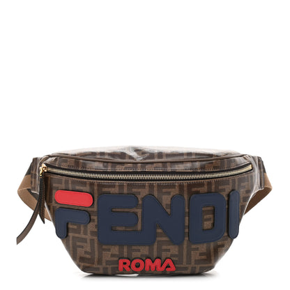 Fendi X FILA Glazed Fabric Vitello Century FF 1974 Mania Belt Bag Mogano Panna Blueberry 1 of 10