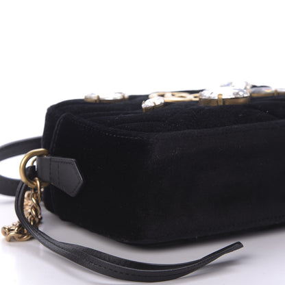 Gucci Velvet Matelasse Marquise Crystals Mini GG Marmont Chain Shoulder Bag Black 6 of 9