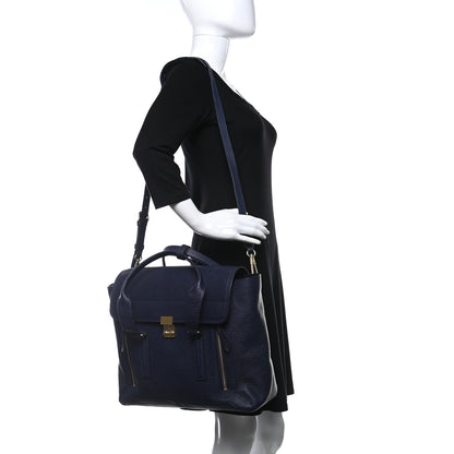 3.1 Phillip Lim Textured Calfskin Large Pashli Satchel Navy 2 of 9