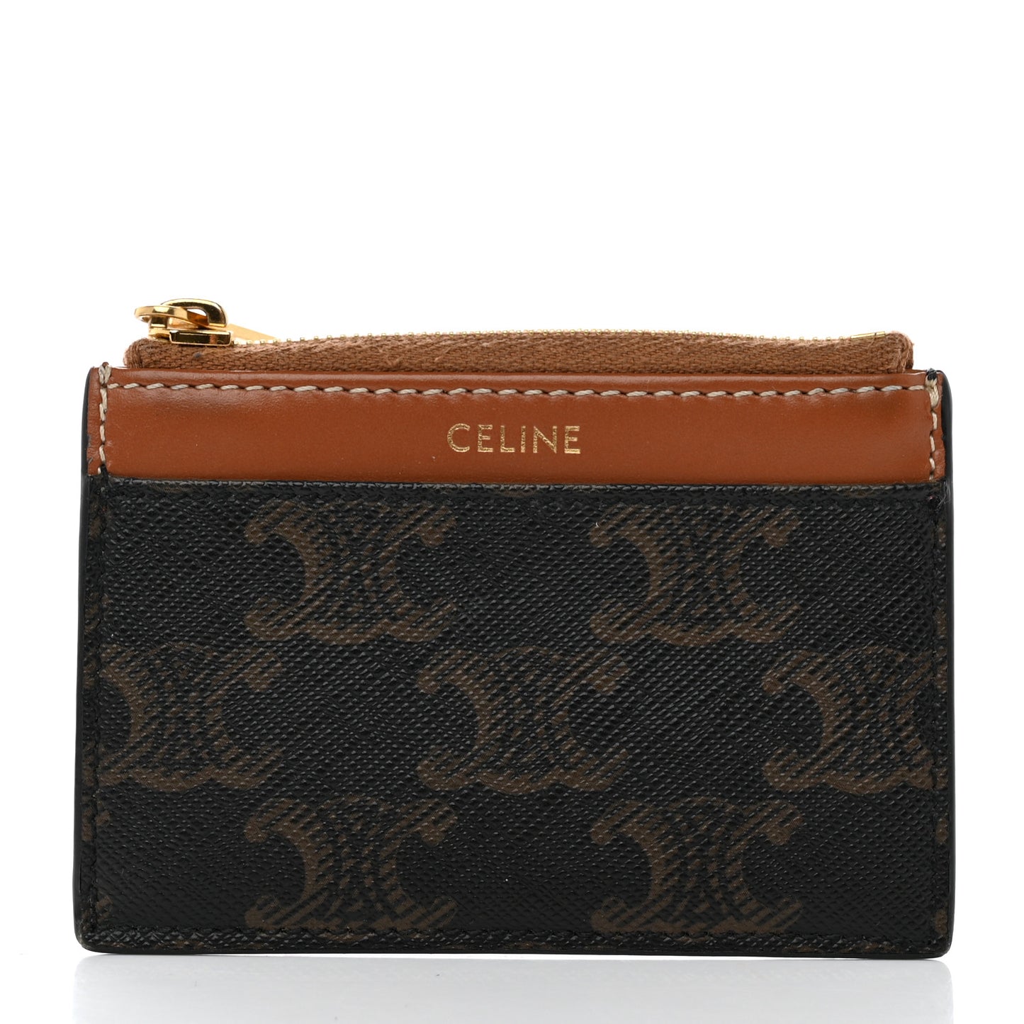 Triomphe Canvas Compact Wallet With Coin Purse Tan