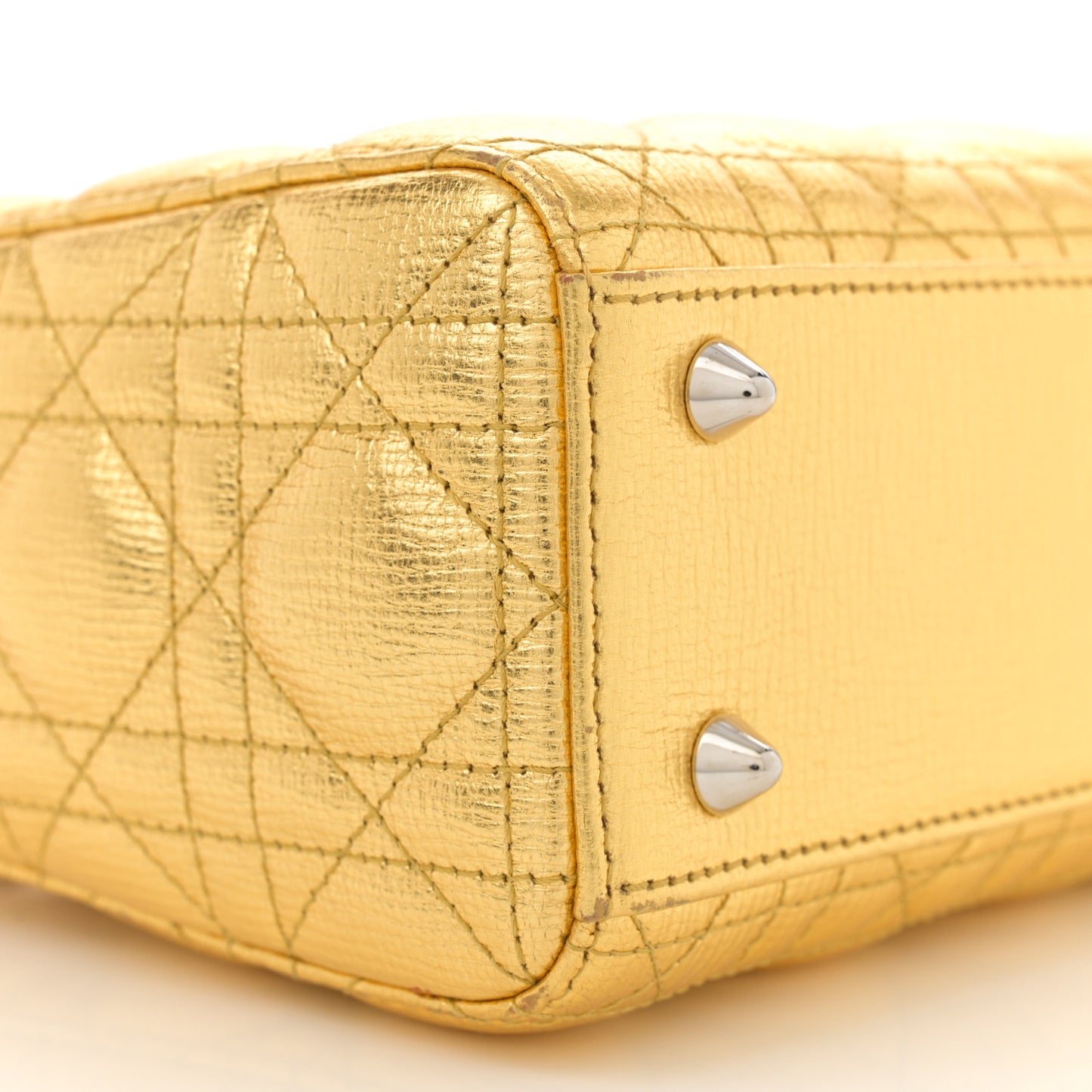 Metallic Grained Calfskin Cannage Small Lucky Badges My Lady Dior Gold