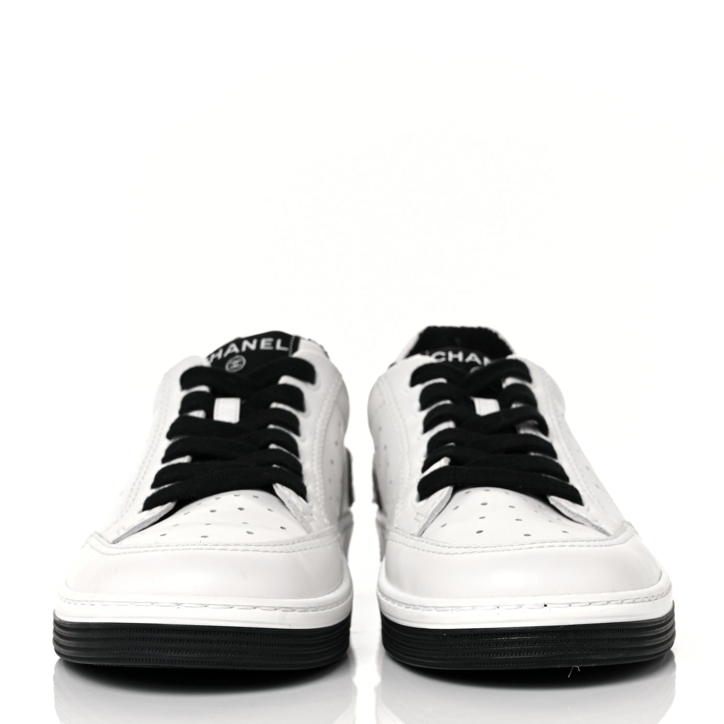 Calfskin Womens Logo Sneakers 38 Black White