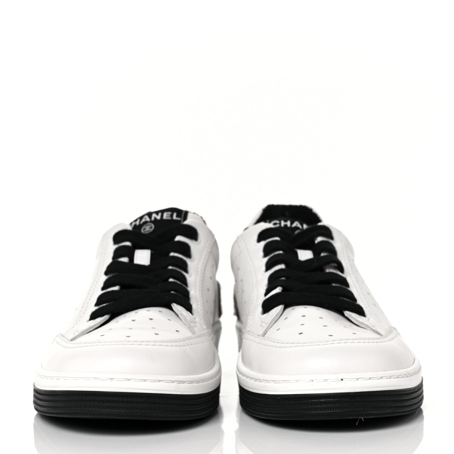 Chanel Calfskin Womens Logo Sneakers 38 Black White 2 of 11