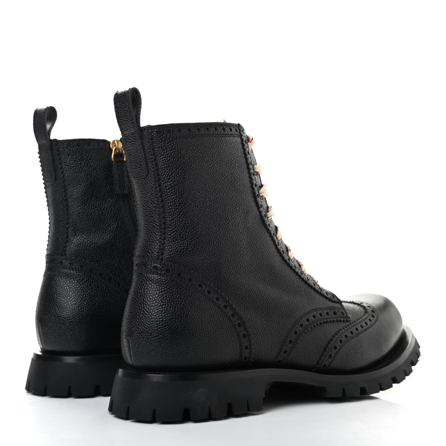 Gucci Grained Calfskin Mens Brogue Wingtip Lug Sole Boots 12 Black 4 of 8