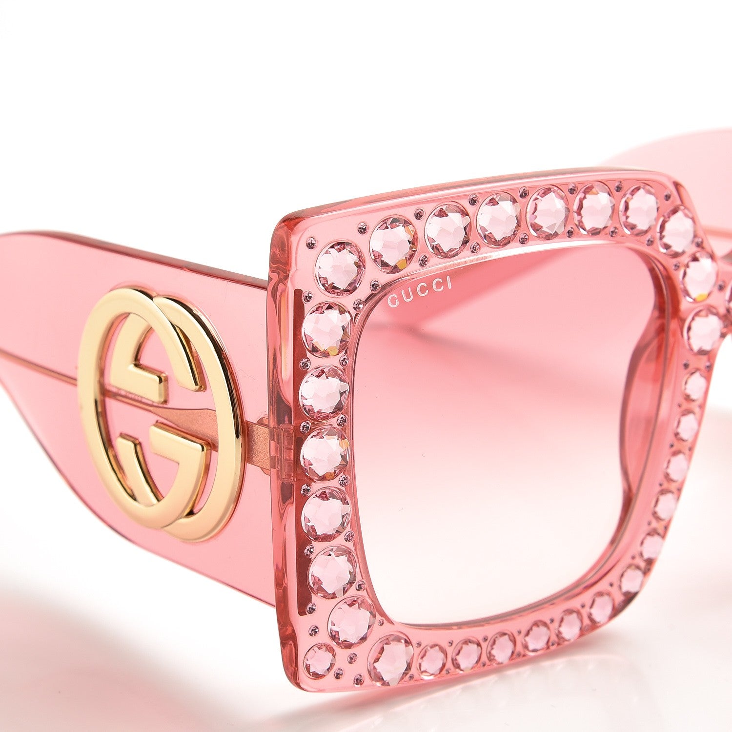 Gucci Acetate Crystal Oversize Sunglasses GG0145S Pink 7 of 7