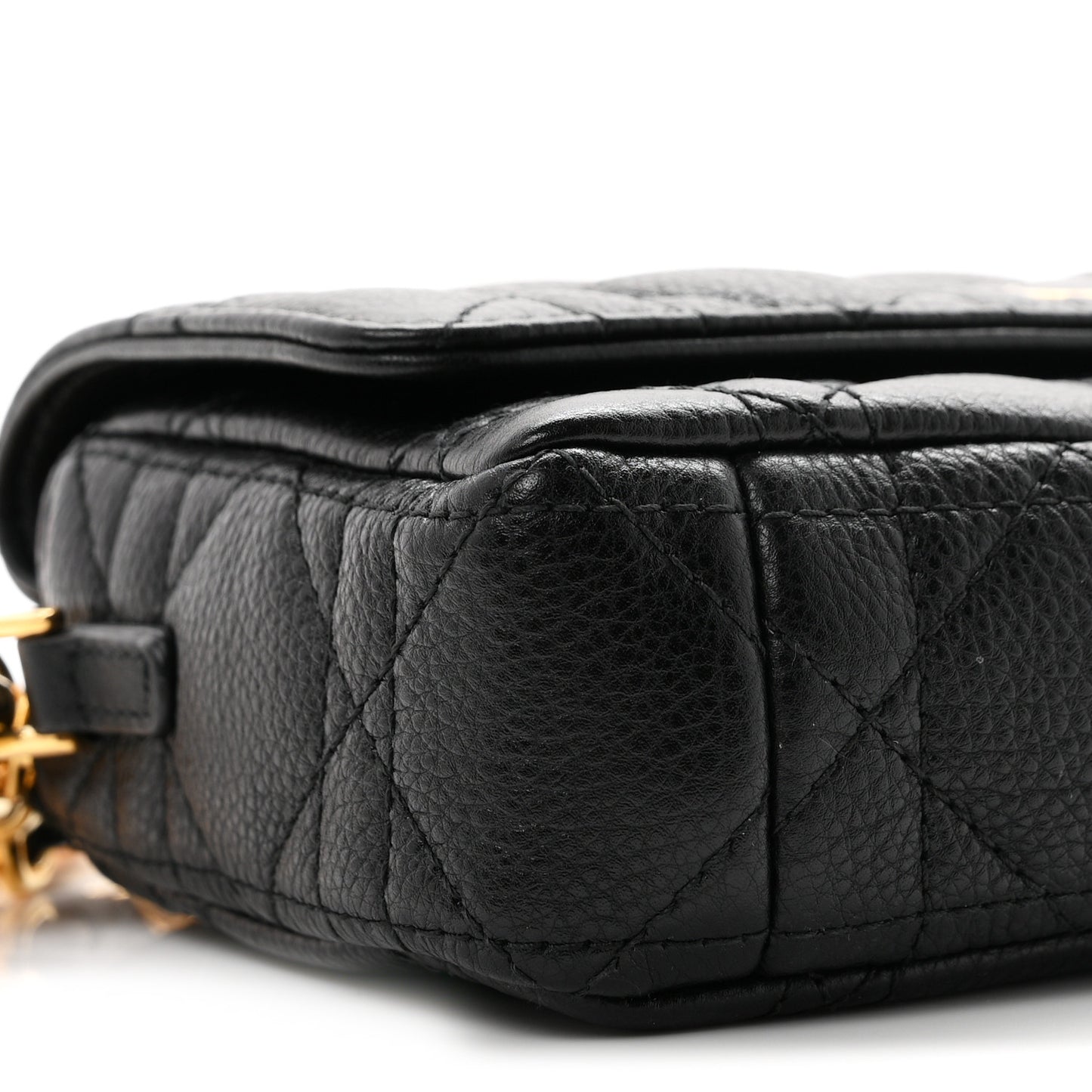 Supple Calfskin Cannage Caro Pouch With Chain  Black