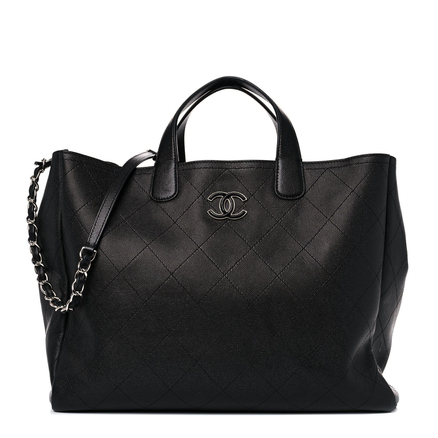 Caviar Stitched Large Shopping Tote Black