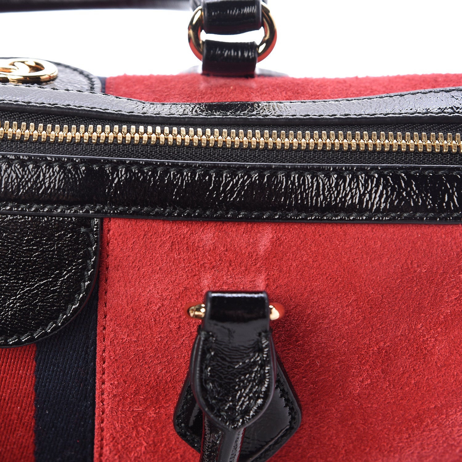 Gucci Suede Patent Web Medium Ophidia Boston Hibiscus Red Black 10 of 16