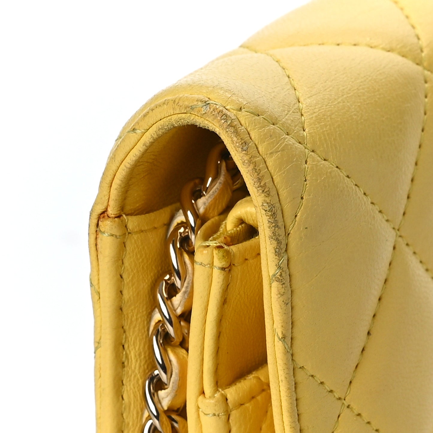 Lambskin Quilted Wallet on Chain WOC Yellow